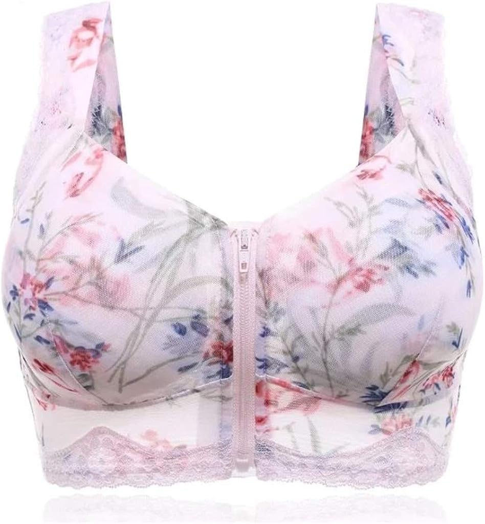 Upright Posture Zipper Wireless Floral Bra For Women