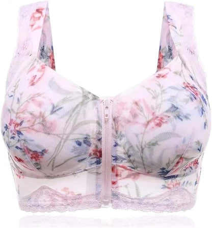 Upright Posture Zipper Wireless Floral Bra For Women