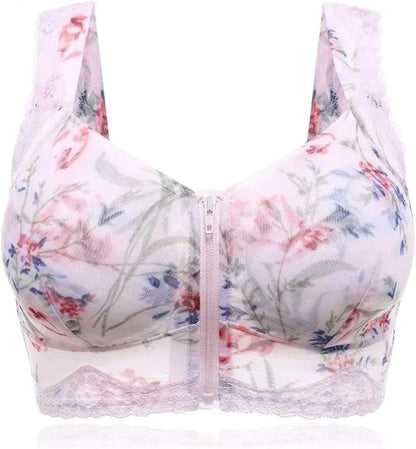 Upright Posture Zipper Wireless Floral Bra For Women